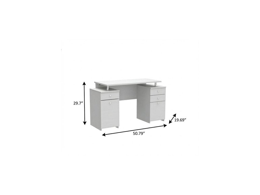 51" White Computer Desk With Five Drawers