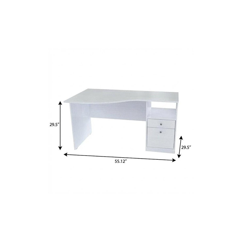 55" White Computer Desk With Two Drawers