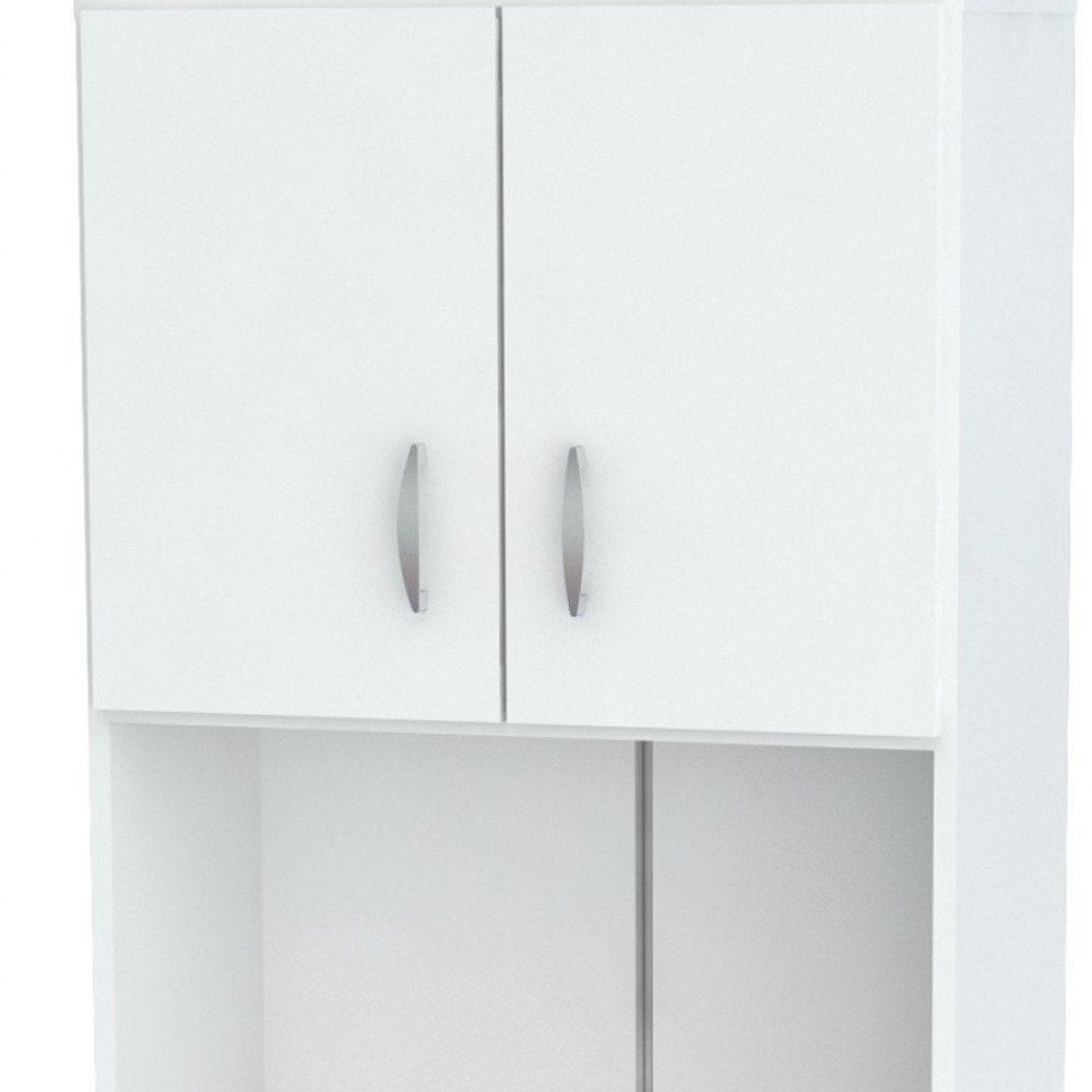 White Finish Wood High Low Full Size Microwave Cabinet