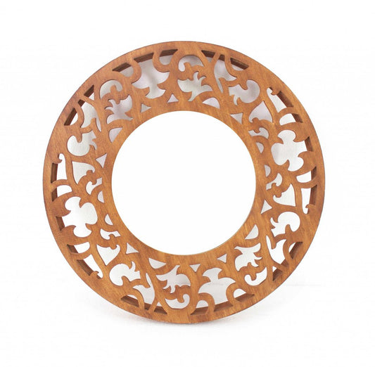 24" Brown Round Wood Framed Accent Mirror