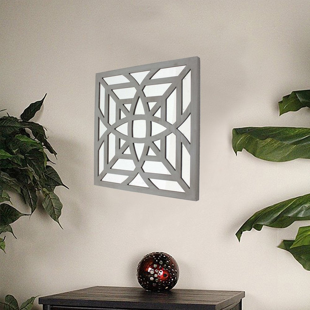 24" X 24" X 1" Blue Mirrored Square Wooden Wall Decor