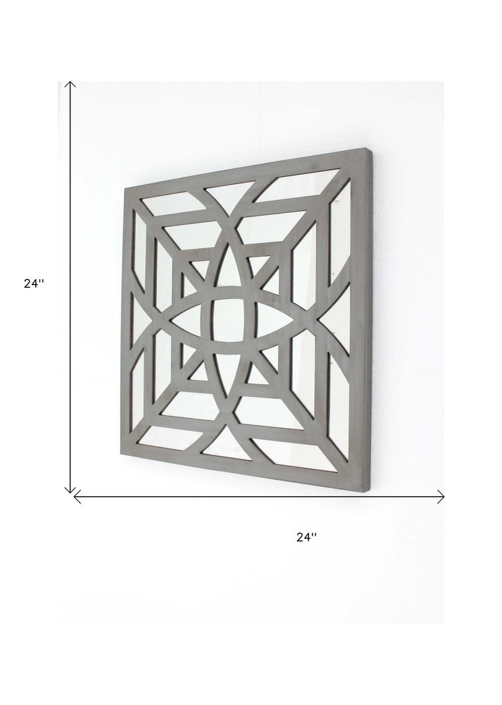 24" X 24" X 1" Blue Mirrored Square Wooden Wall Decor