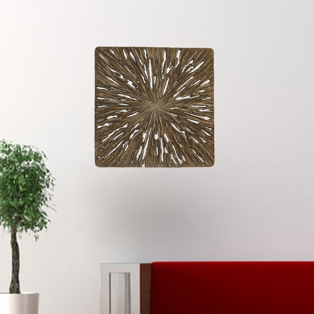19" X 19" X 2" Brown Square Rotten Wood Wall Decor