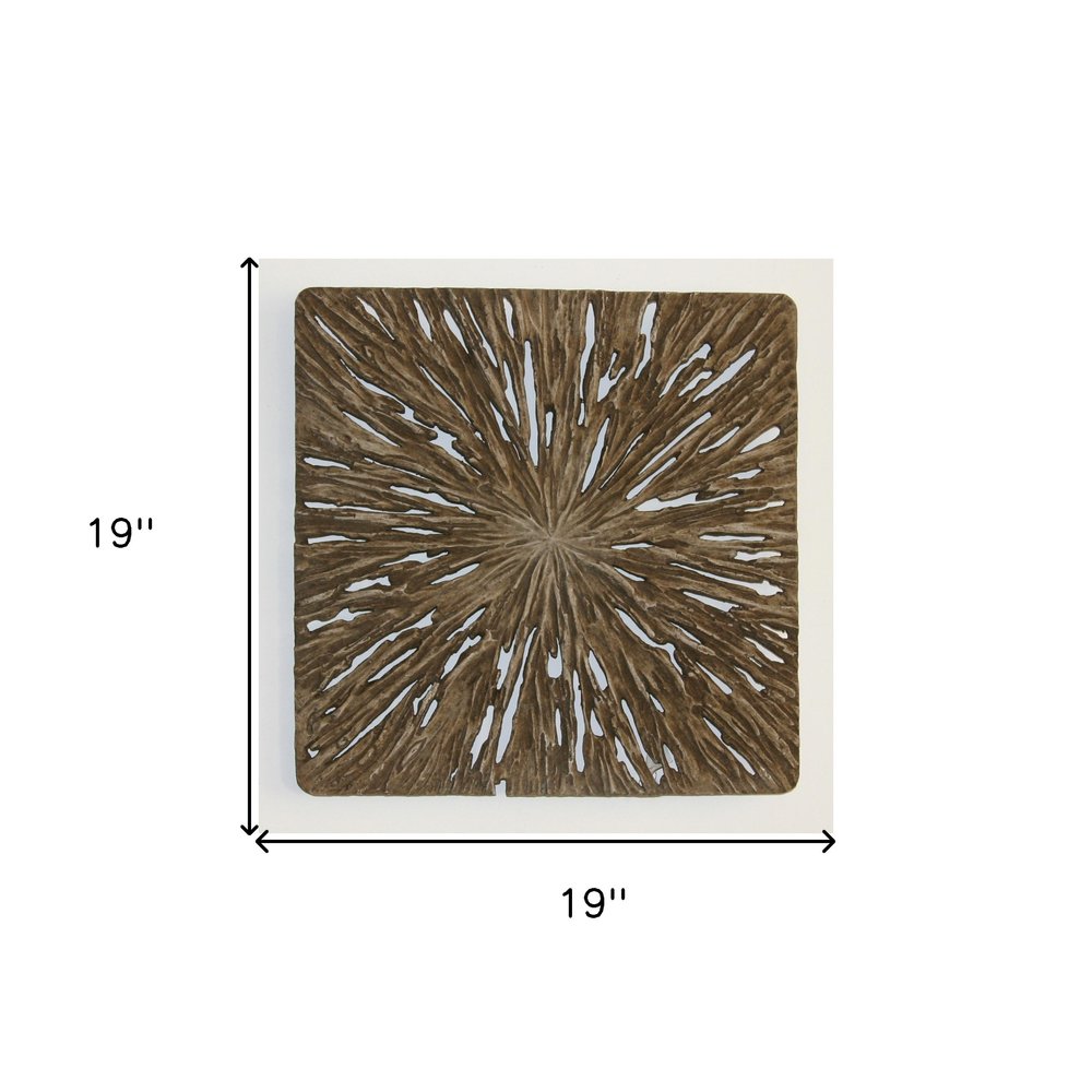 19" X 19" X 2" Brown Square Rotten Wood Wall Decor