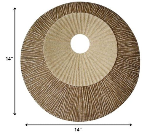 14" X 14" X 2" Brown Round Ribbed Wall Plaque