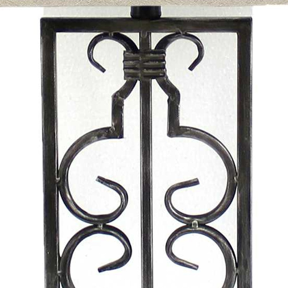 29" Distressed Gray Metal Bedside Lamp With Beige Shade