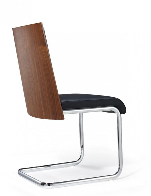 Set of Two Black and Silver Upholstered Faux Leather Dining Parsons Chairs