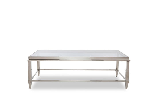 55" Clear and Silver Glass And Steel Coffee Table