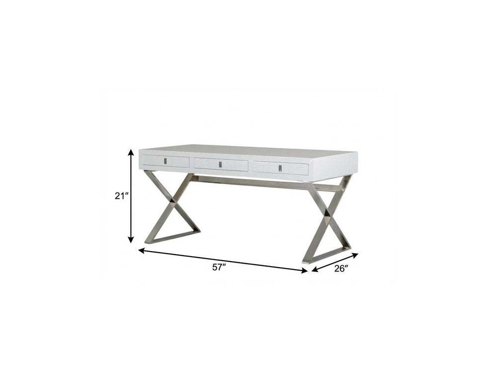 21" White Crocodile Mdf And Steel Desk