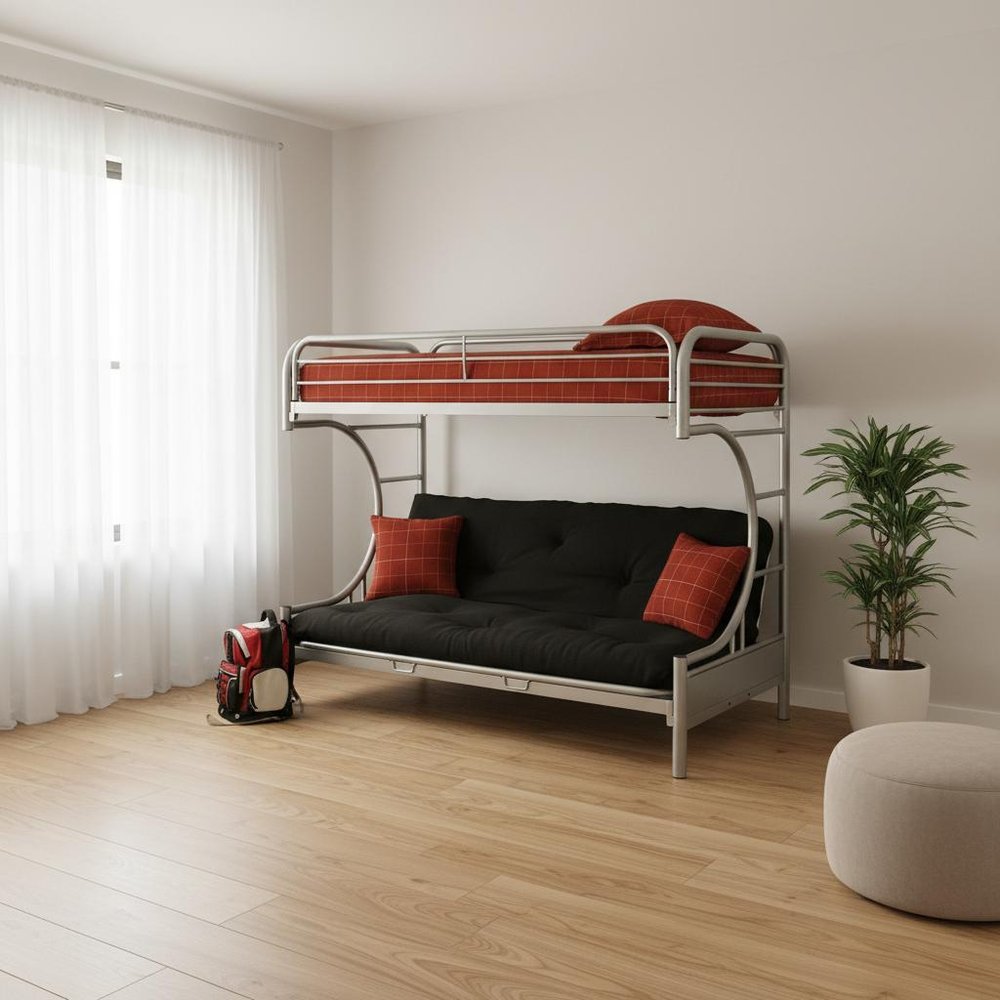 78" X 41" X 65" Twin Over Full Silver Metal Tube Bunk Bed