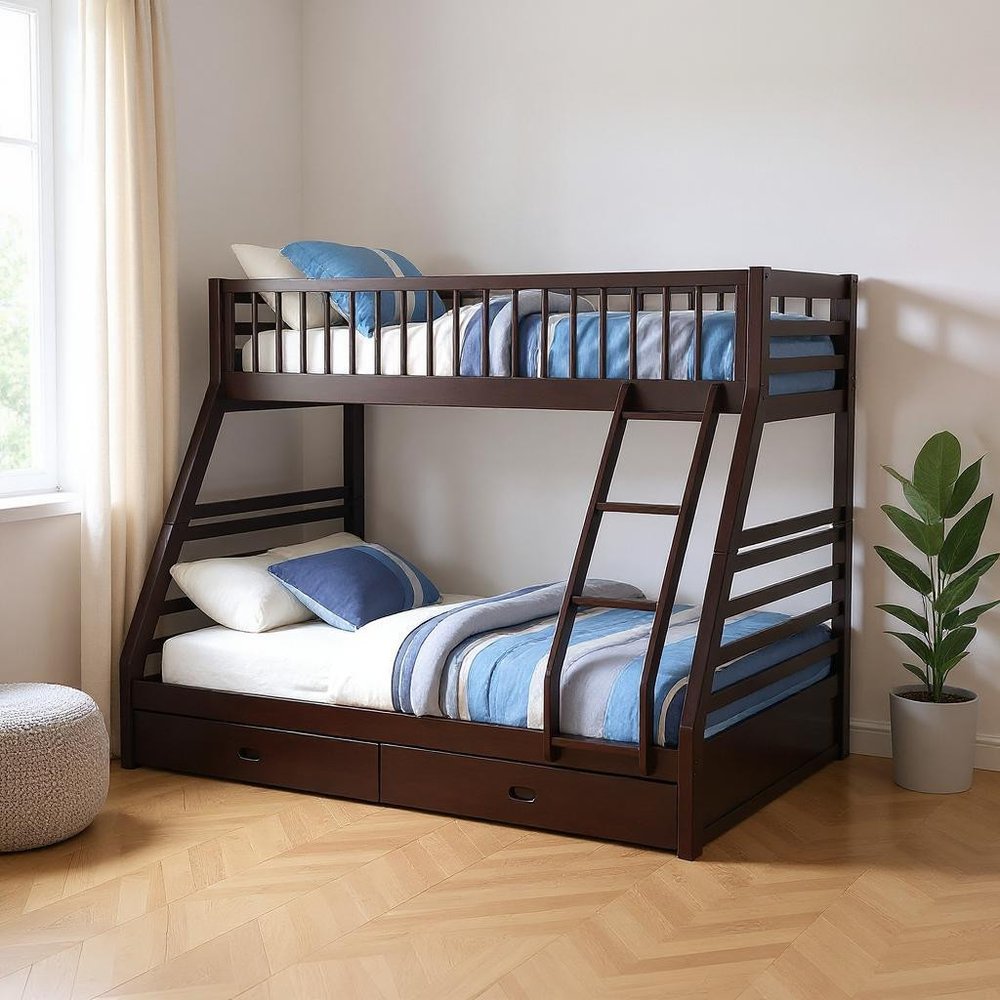 Espresso Twin Over Queen Solid Wood Bunk Bed With Storage