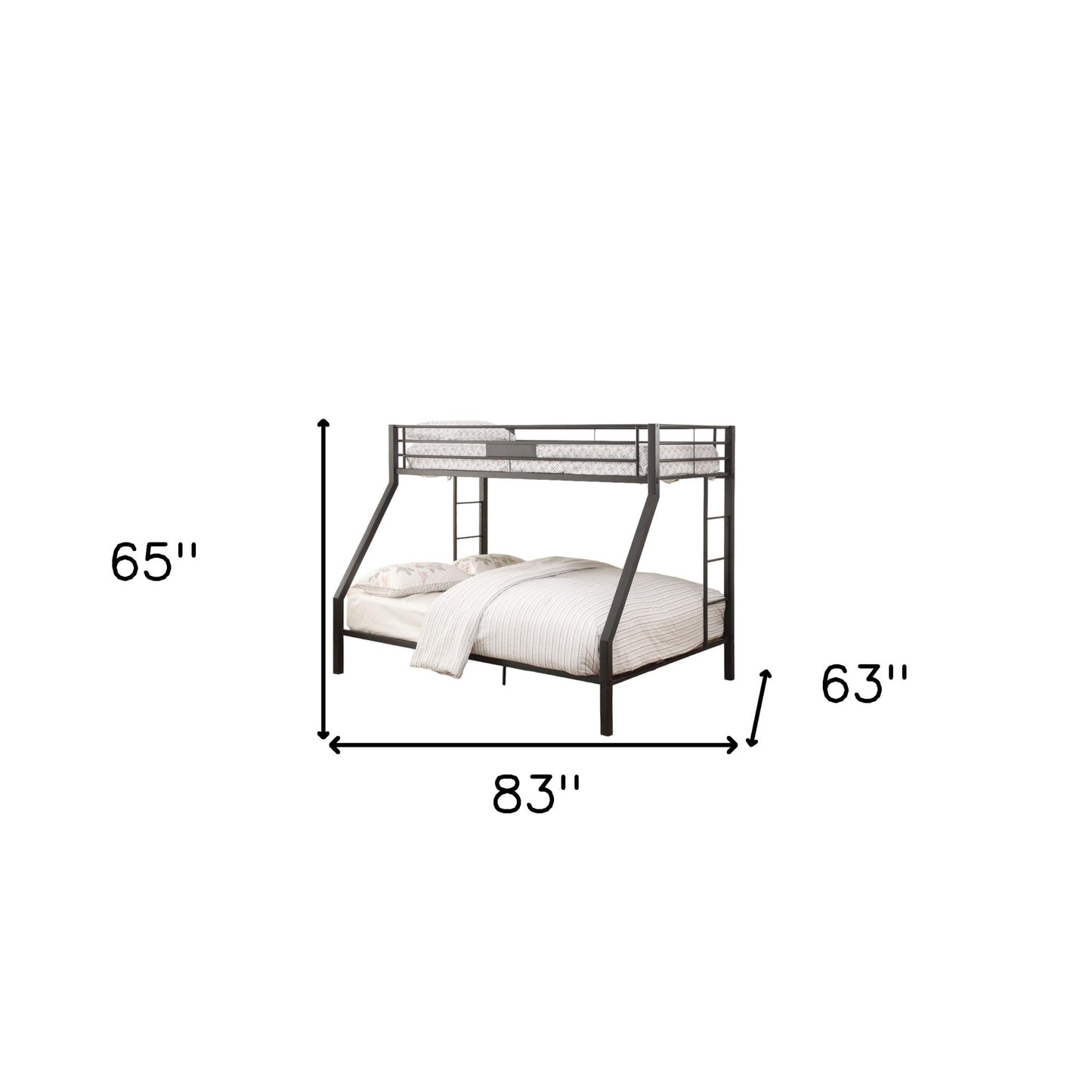 Black Metal Finish Twin Over Full Bunk With Side Ladders