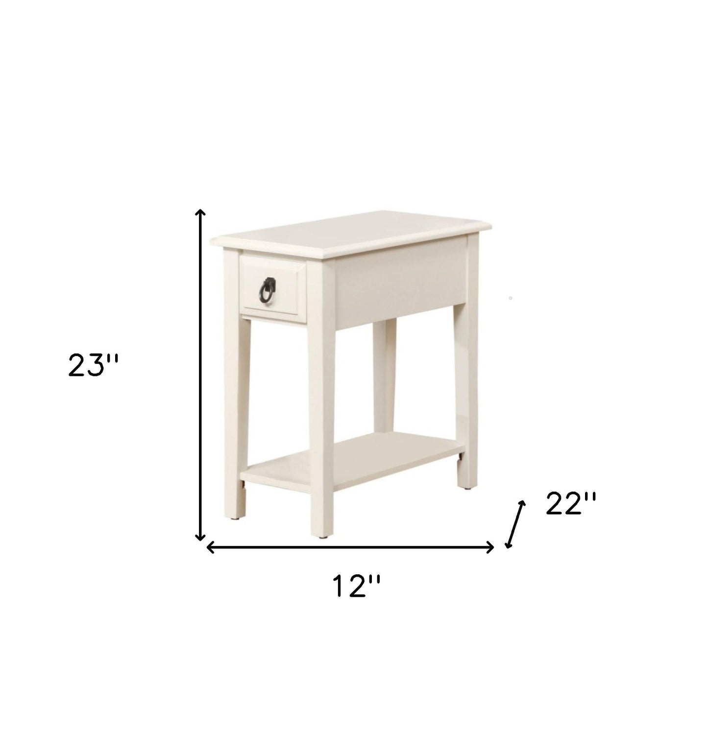 23" White Solid Wood End Table With Drawer And Shelf