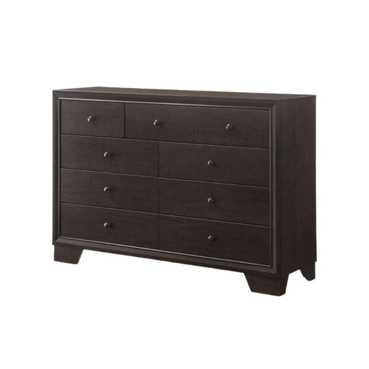 57" Espresso Wood Nine Drawer Double Dresser