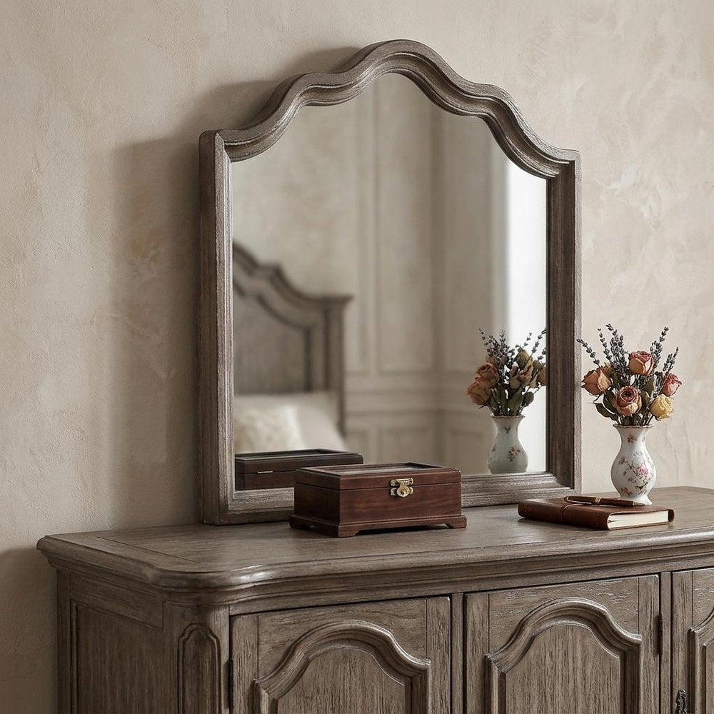 40" Gray Solid Wood Arch Dresser Mount Framed Mirror