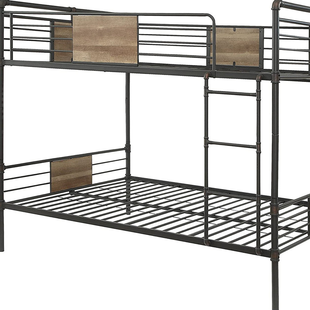 83" X 65" X 68" Sandy Black Dark Bronze Handbrushed Queen Over Queen Bunk Bed