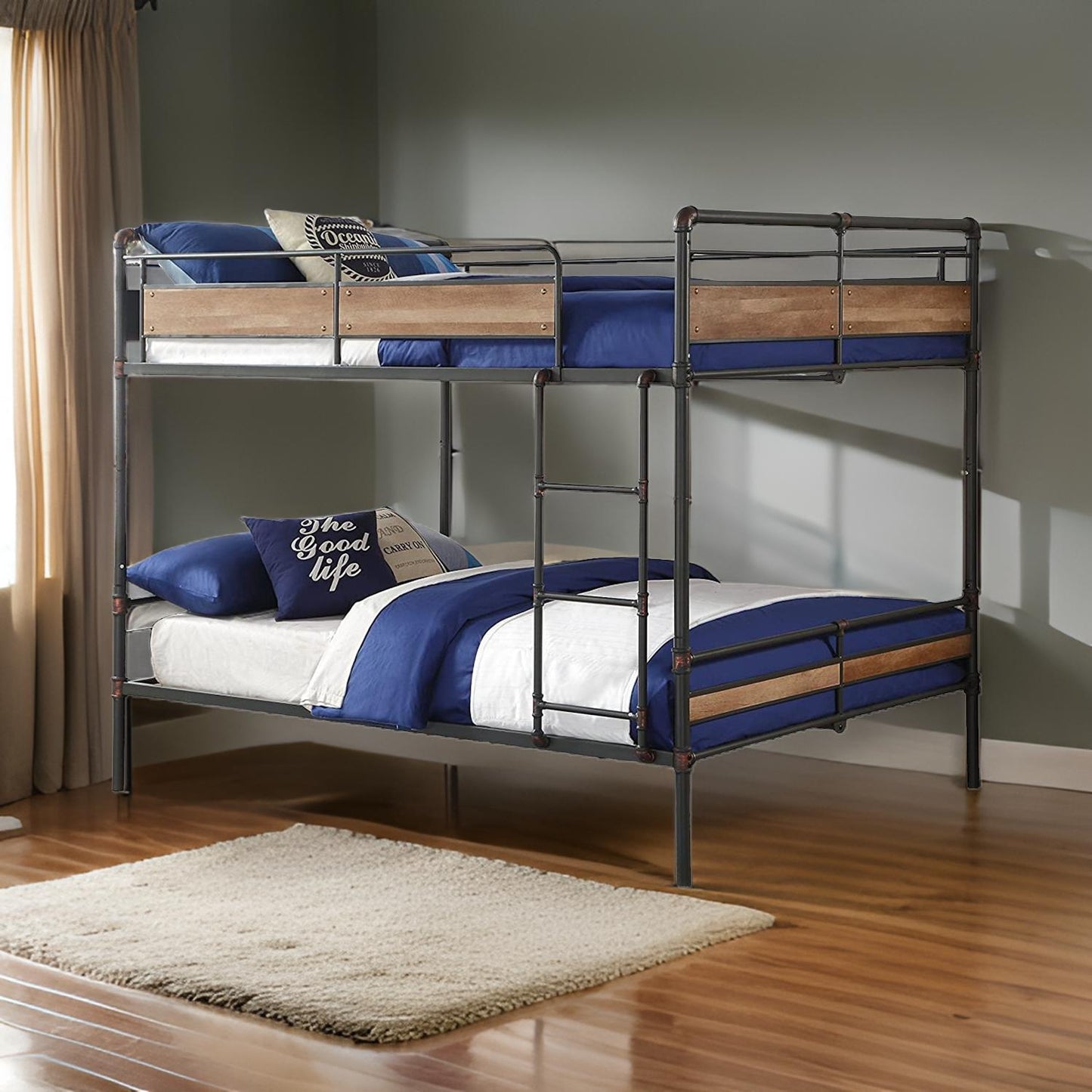 83" X 65" X 68" Sandy Black Dark Bronze Handbrushed Queen Over Queen Bunk Bed
