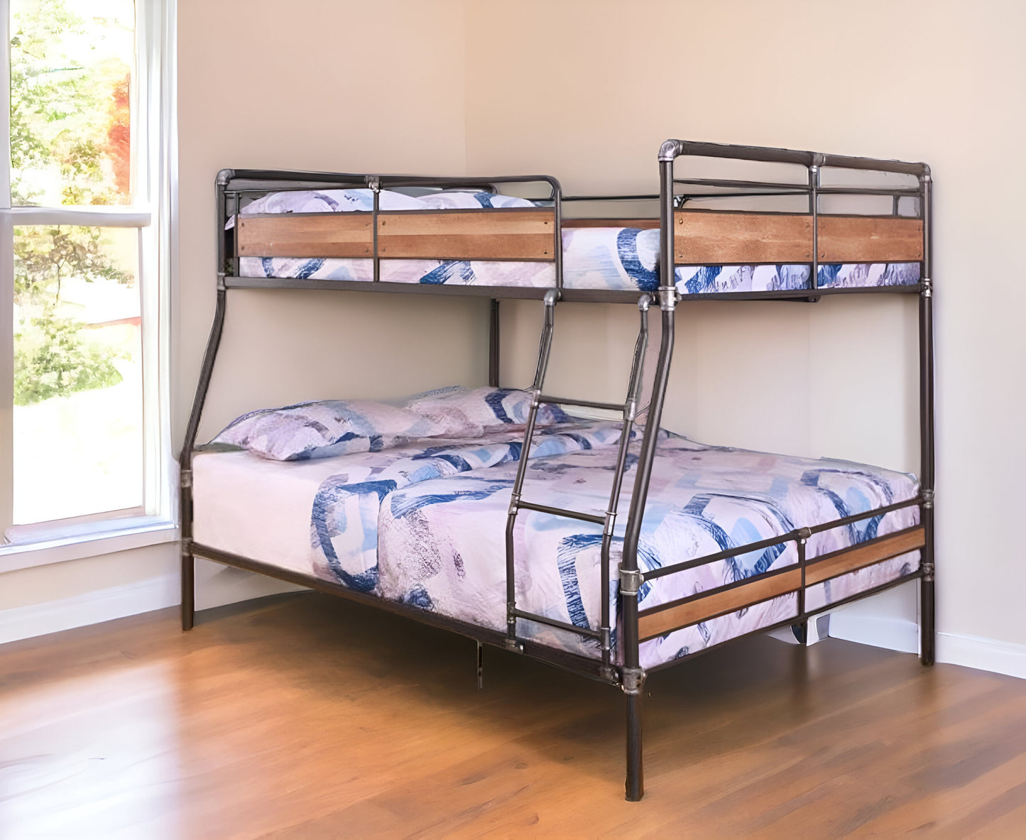 83" X 65" X 68" Sandy Black Dark Bronze Handbrushed Queen Over Queen Bunk Bed