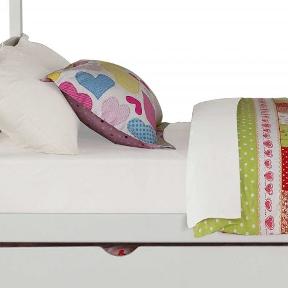 95" X 56" X 65" Twin Over Full White Storage Ladder And Trundle Bunk Bed