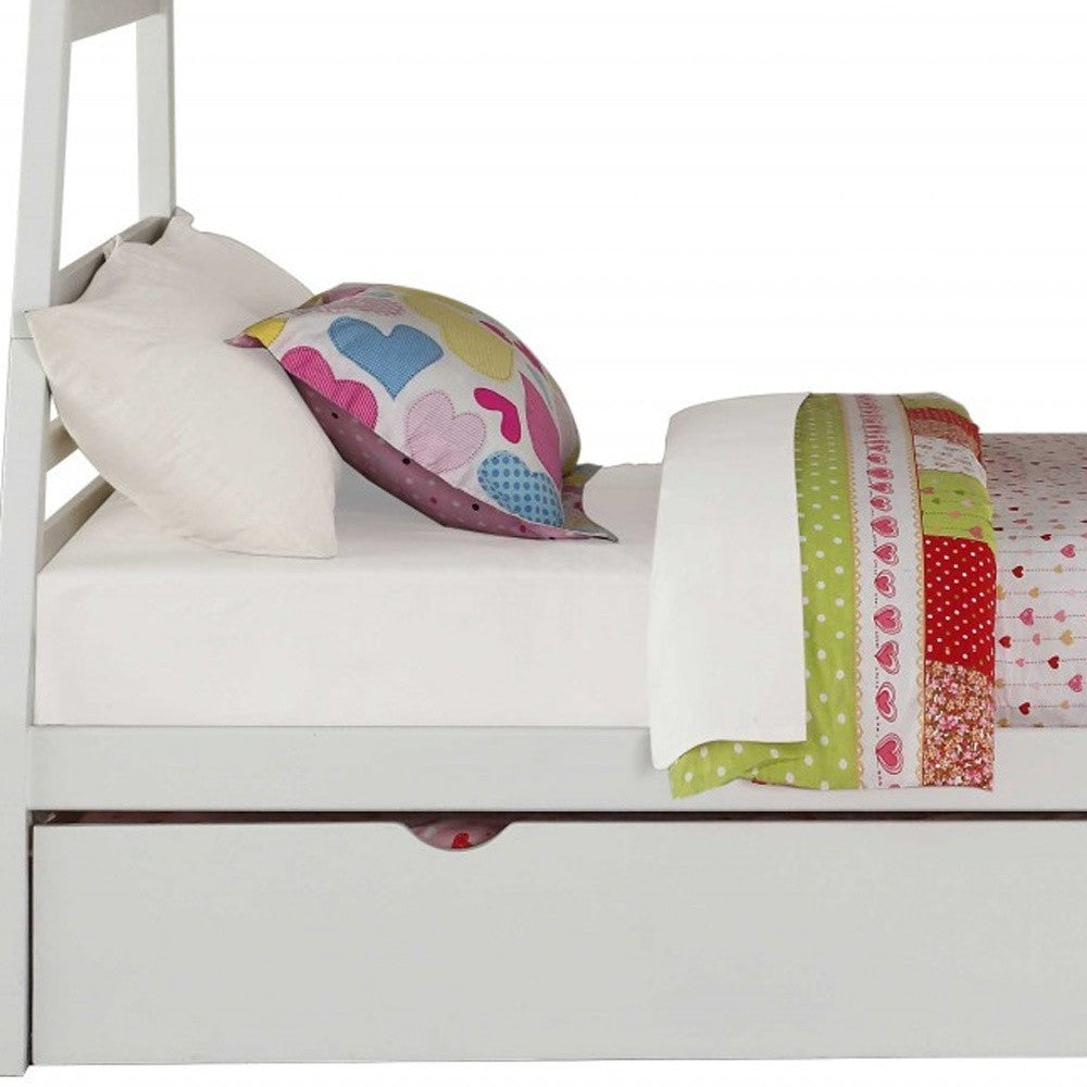 95" X 56" X 65" Twin Over Full White Storage Ladder And Trundle Bunk Bed