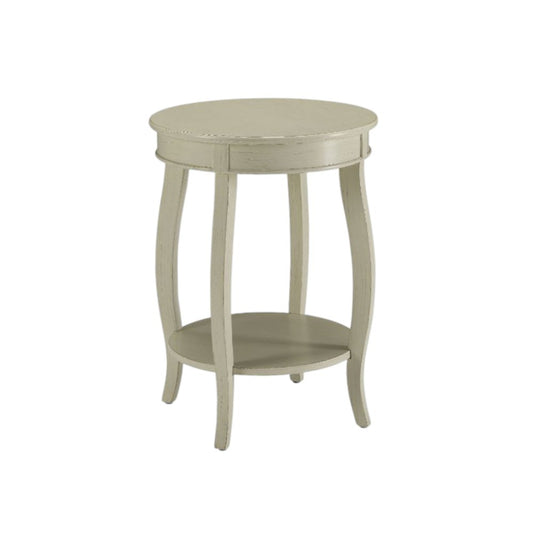 24" Red Wood Round End Table With Shelf