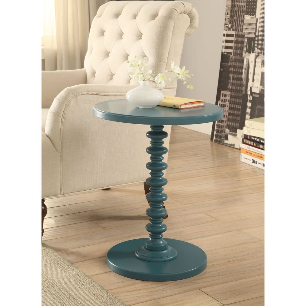 22" Yellow Wood Round Pedestal End Table
