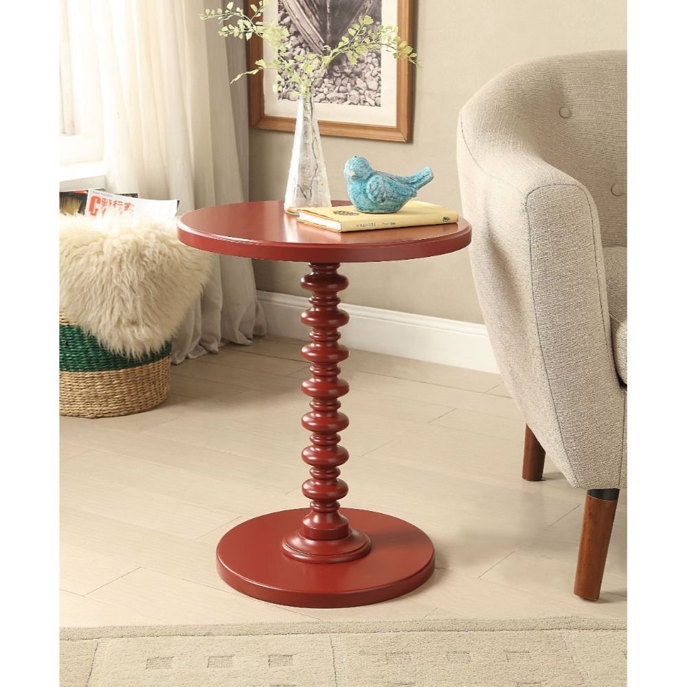 22" Yellow Wood Round Pedestal End Table