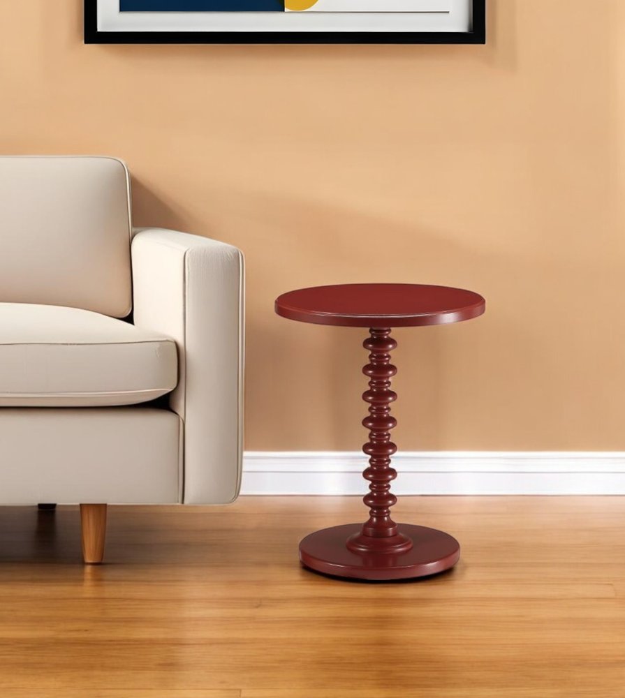 22" Yellow Wood Round Pedestal End Table