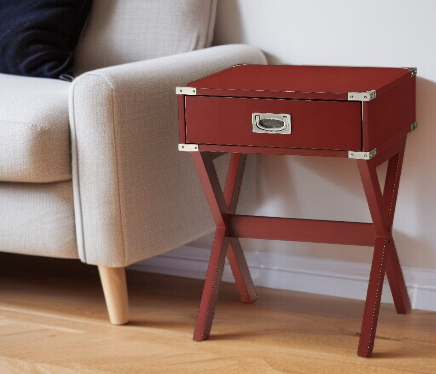 Modern White X Shape Wooden Storage End Table