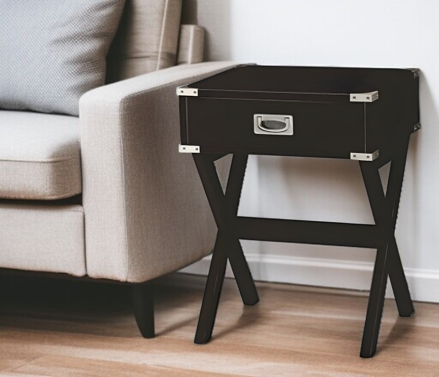 Modern White X Shape Wooden Storage End Table
