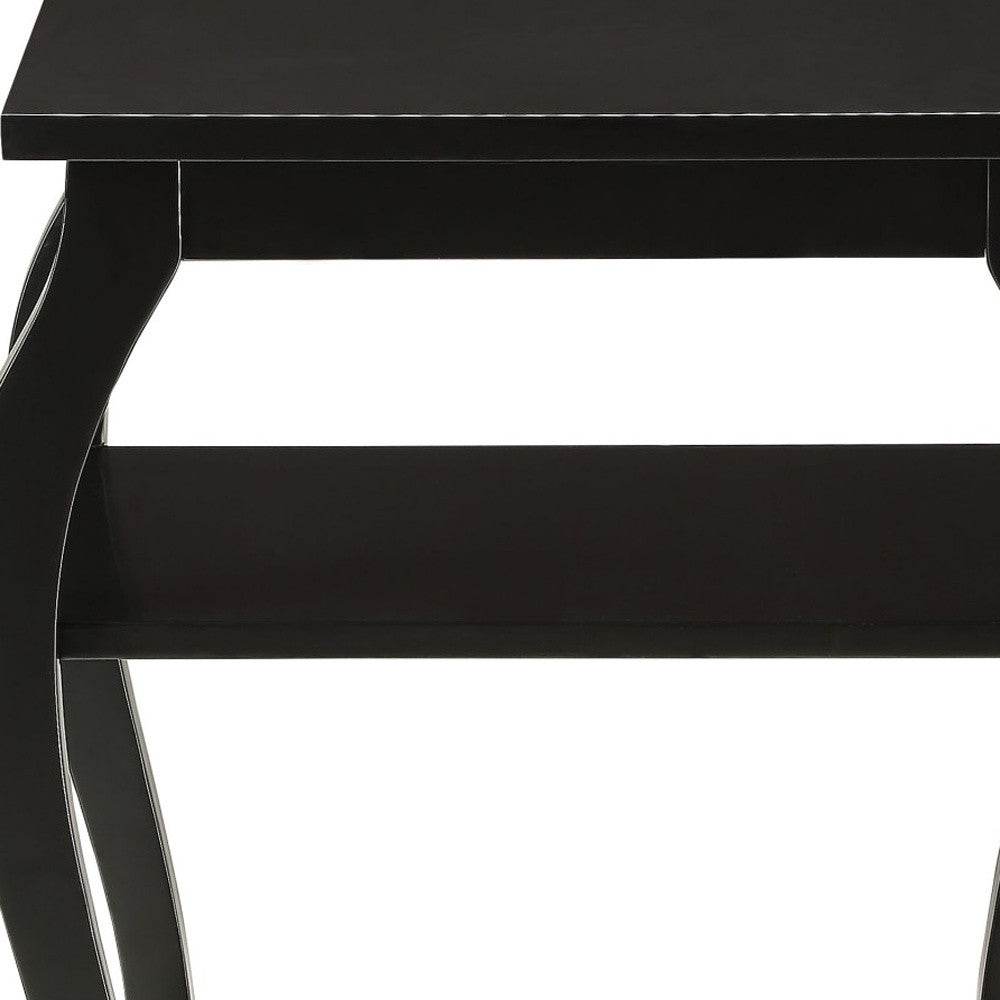 23" Teal Blue Wood Bow Leg End Table With Two Shelves