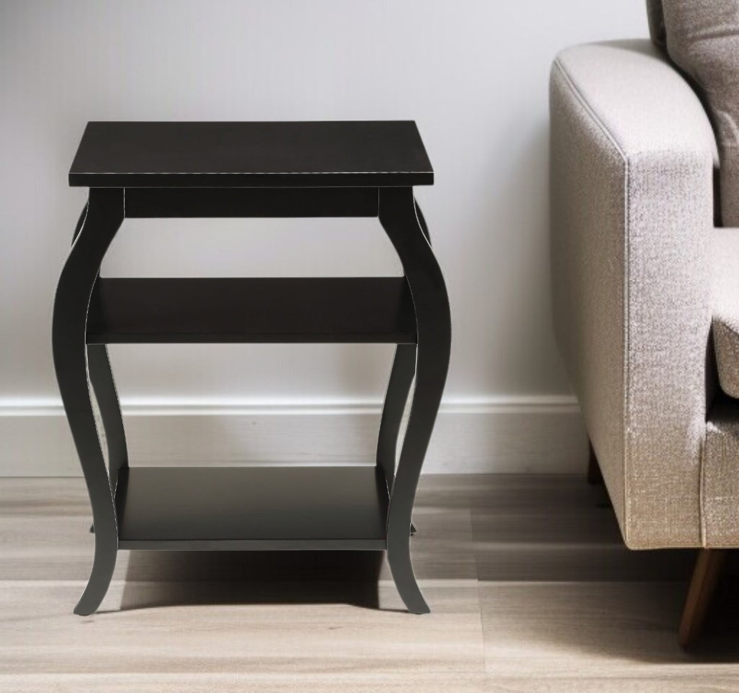 23" Teal Blue Wood Bow Leg End Table With Two Shelves