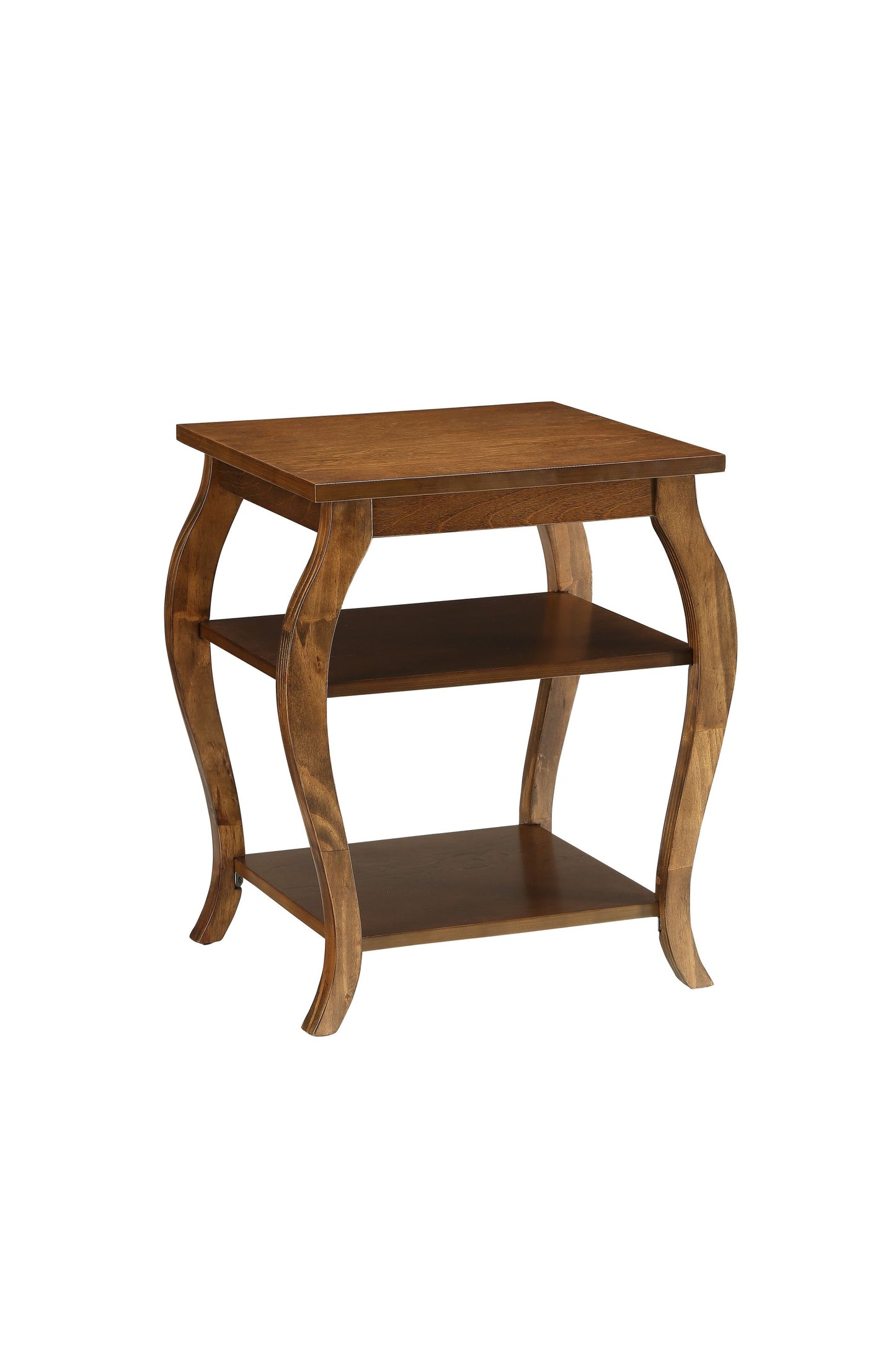 23" Teal Blue Wood Bow Leg End Table With Two Shelves
