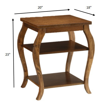 23" Teal Blue Wood Bow Leg End Table With Two Shelves