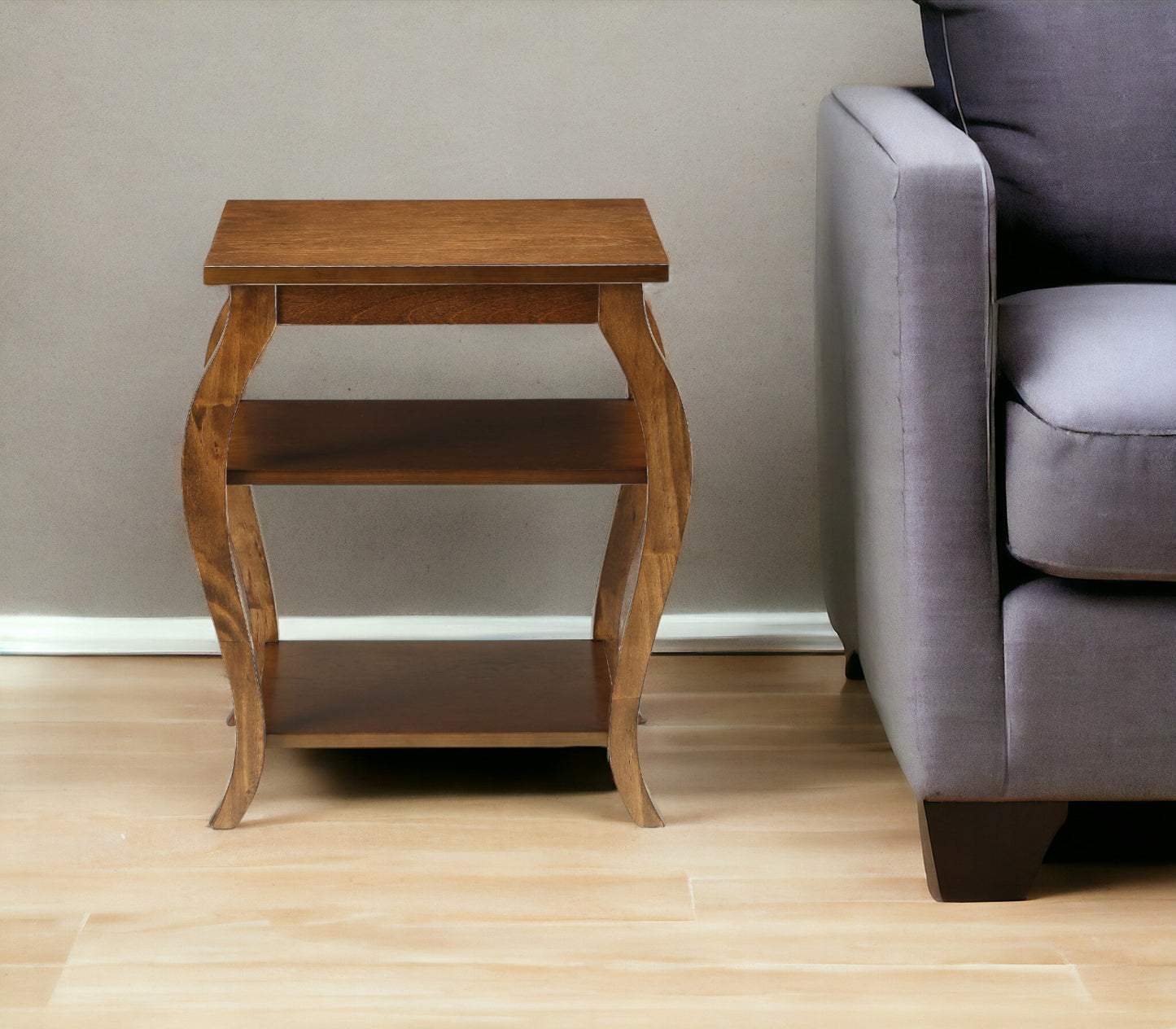 23" Teal Blue Wood Bow Leg End Table With Two Shelves