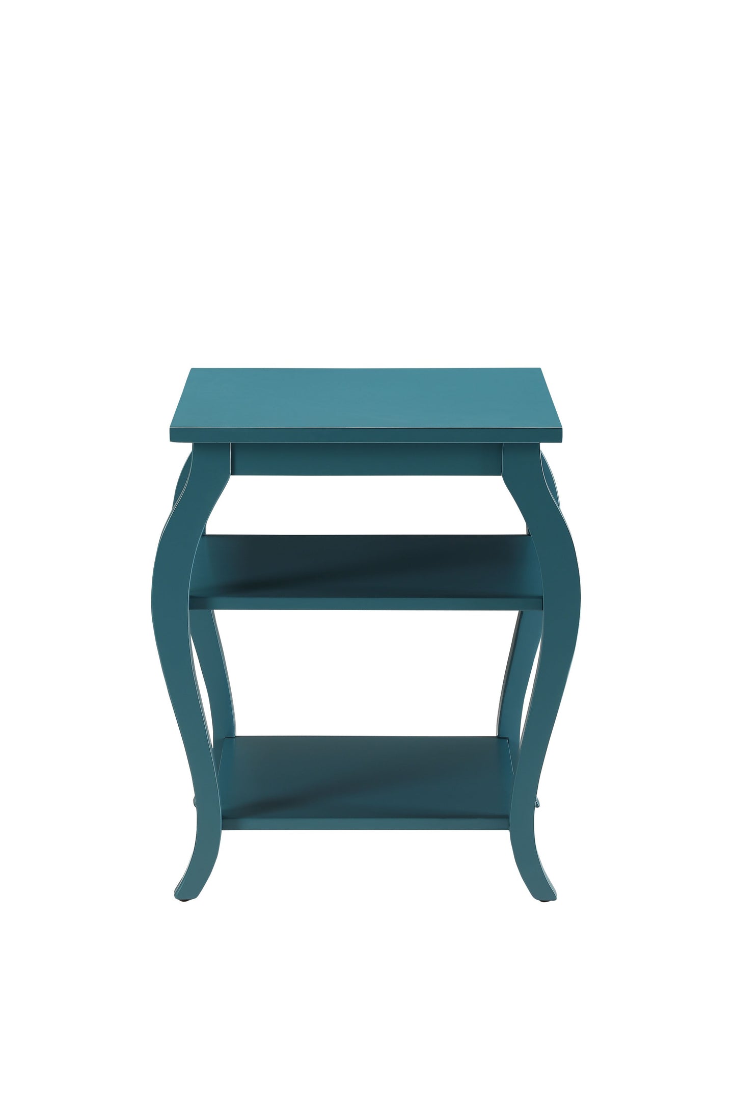 23" Teal Blue Wood Bow Leg End Table With Two Shelves