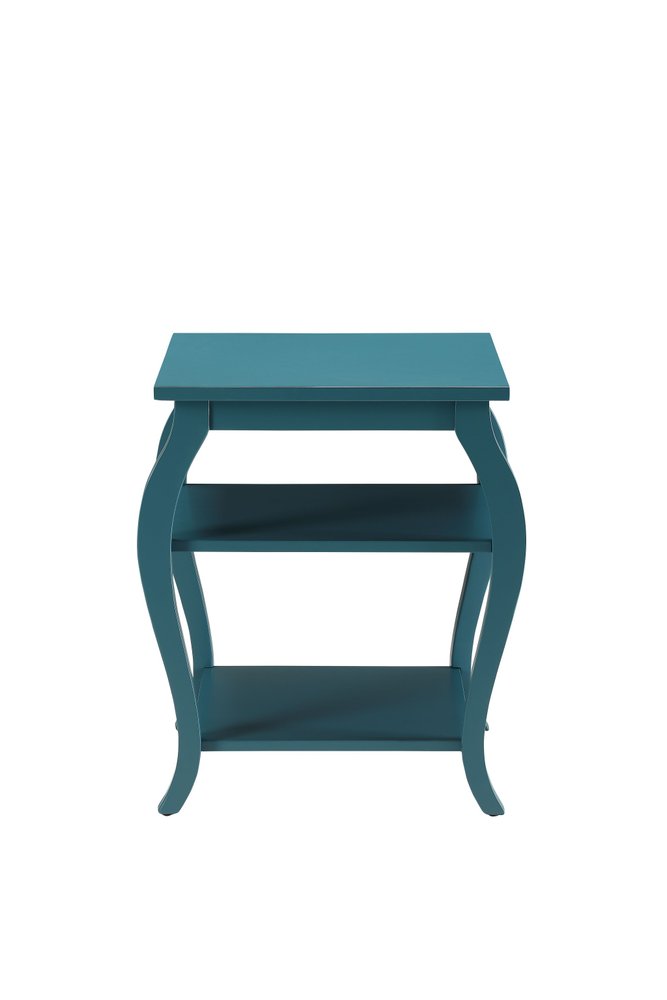 23" Black Wood Bow Leg End Table With Two Shelves