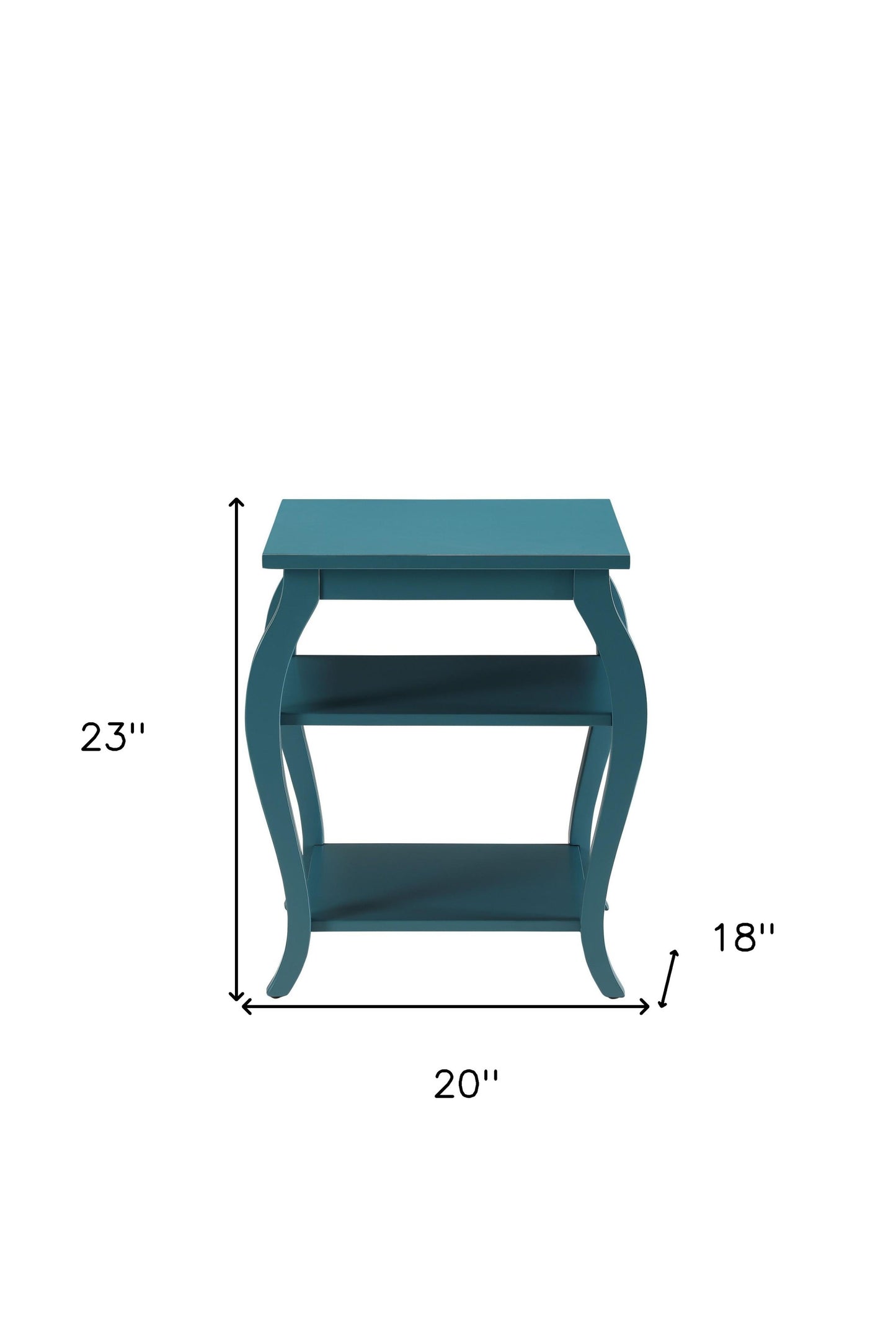23" Teal Blue Wood Bow Leg End Table With Two Shelves