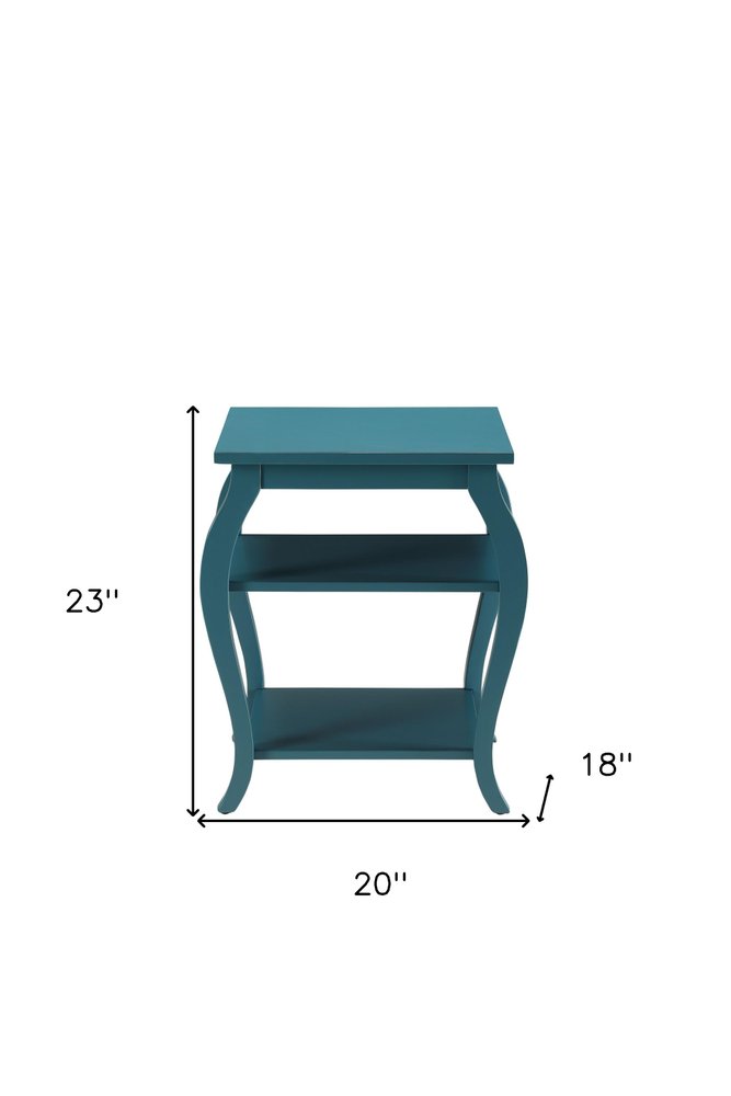 23" Black Wood Bow Leg End Table With Two Shelves