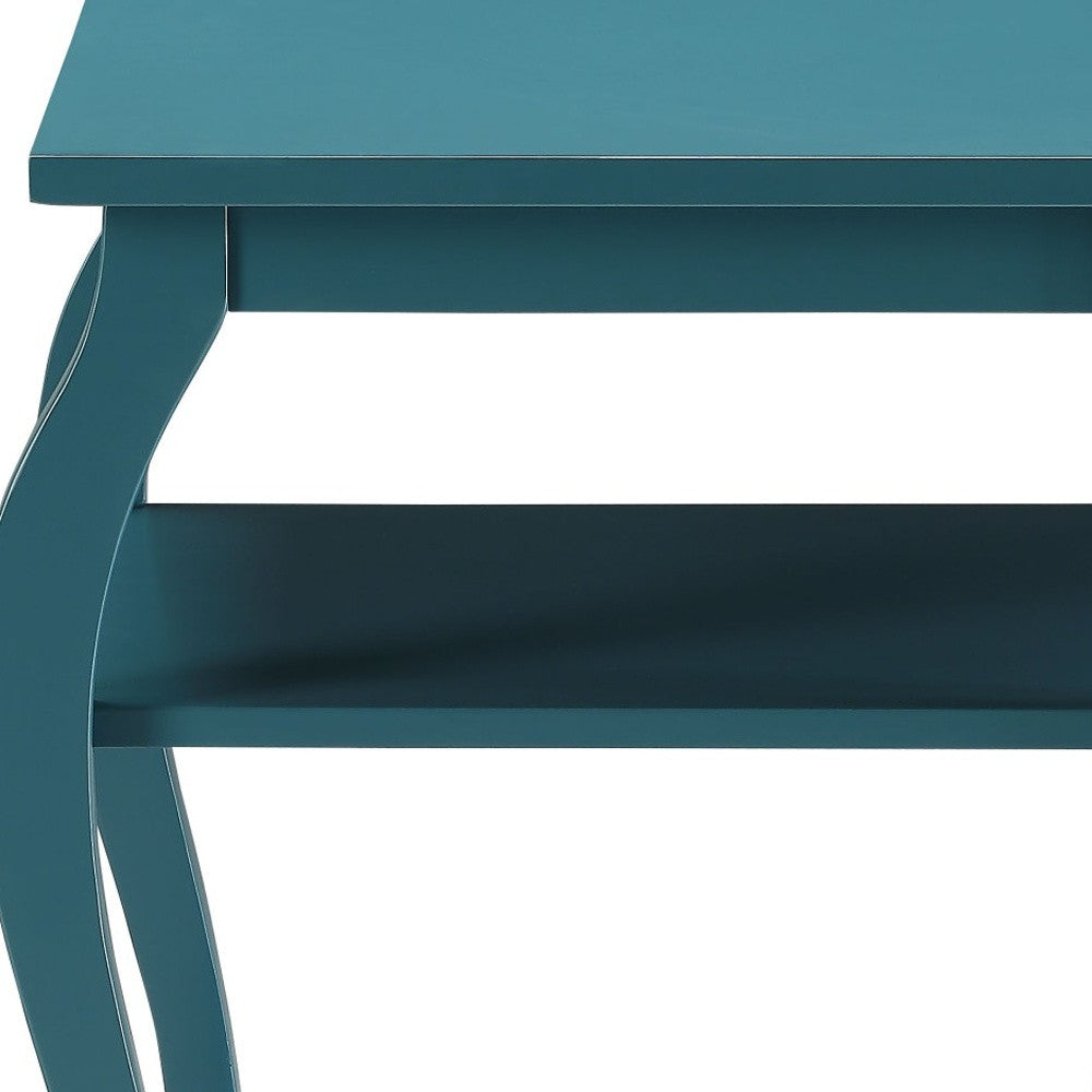 23" Teal Blue Wood Bow Leg End Table With Two Shelves