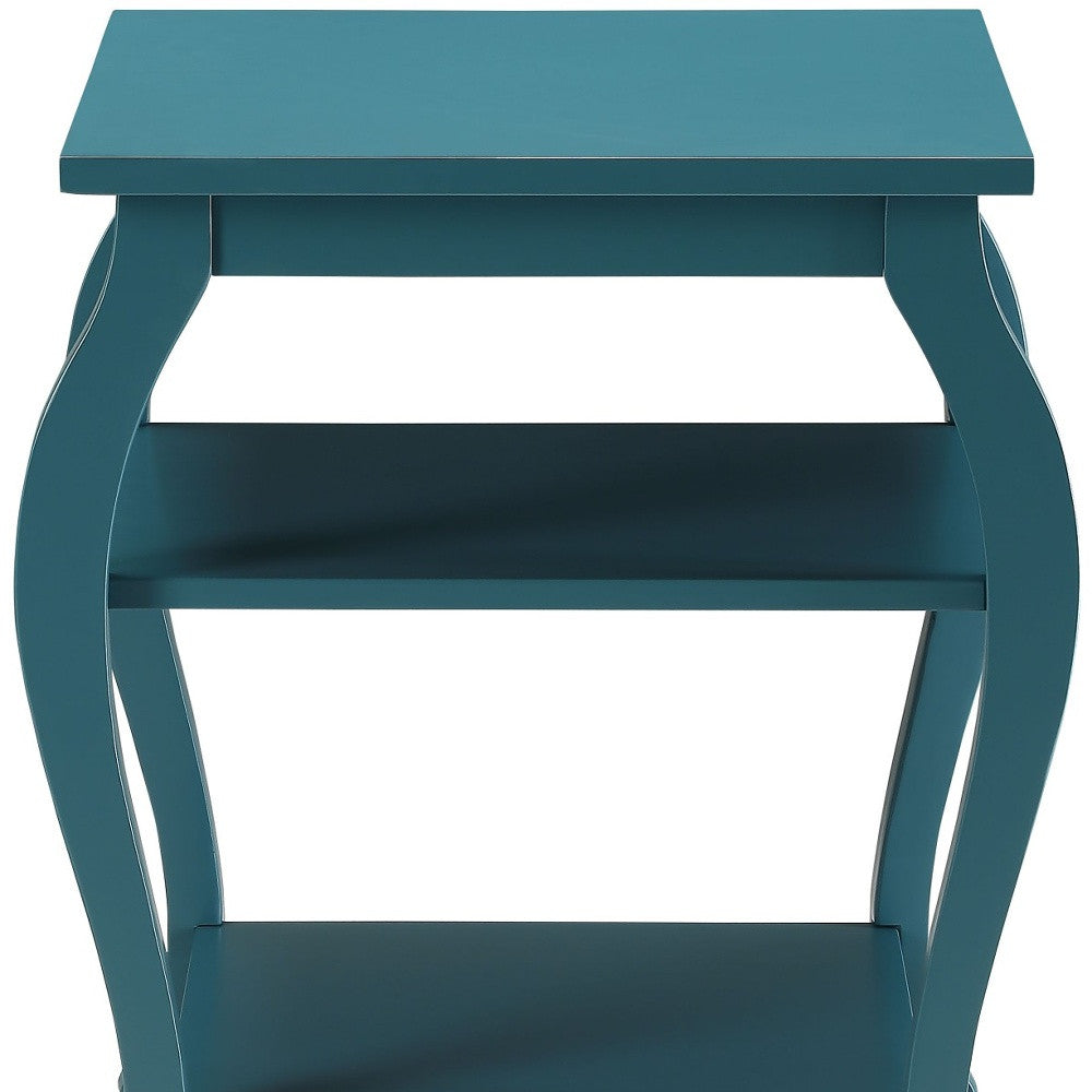 23" Teal Blue Wood Bow Leg End Table With Two Shelves