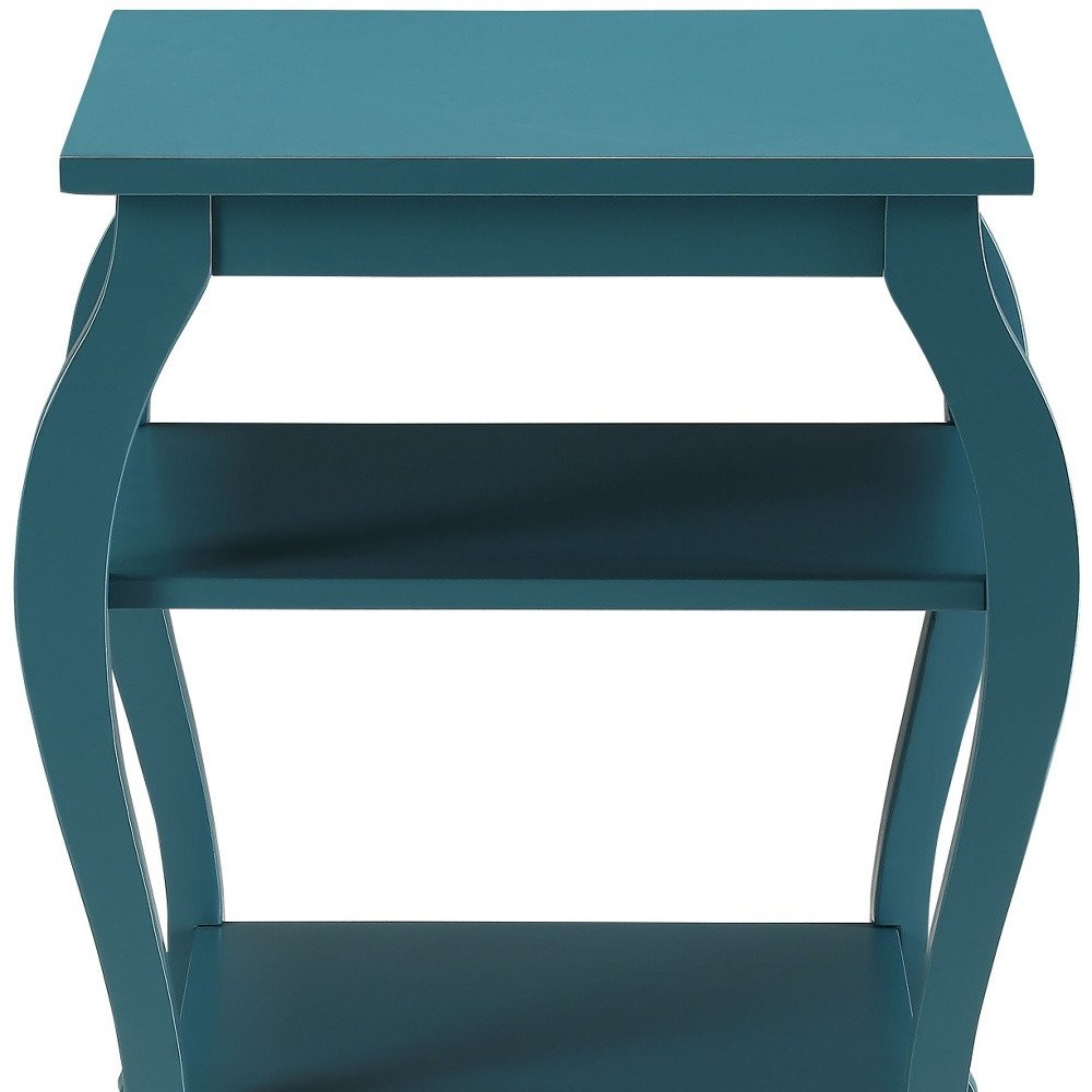 23" Black Wood Bow Leg End Table With Two Shelves