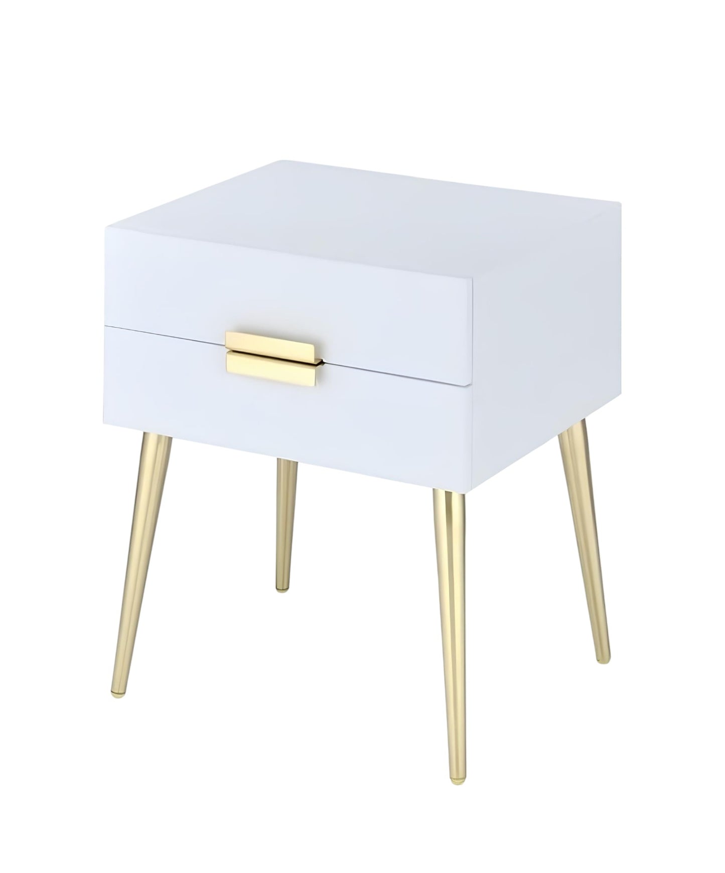24" Gold And White End Table With Two Drawers