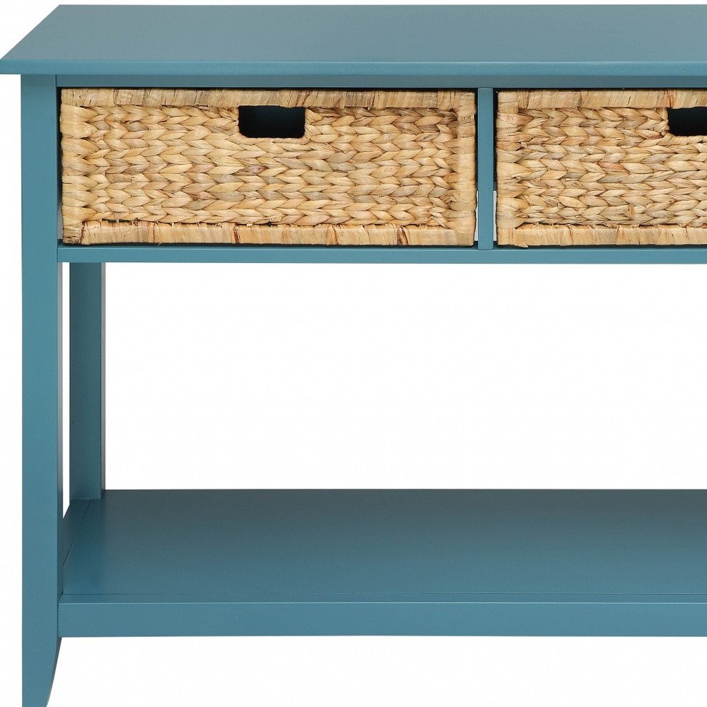 44" Teal Blue Solid Wood Console Table