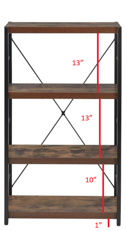 43" Black And Brown Distressed Metal and Wood Three Tier Etagere Bookcase