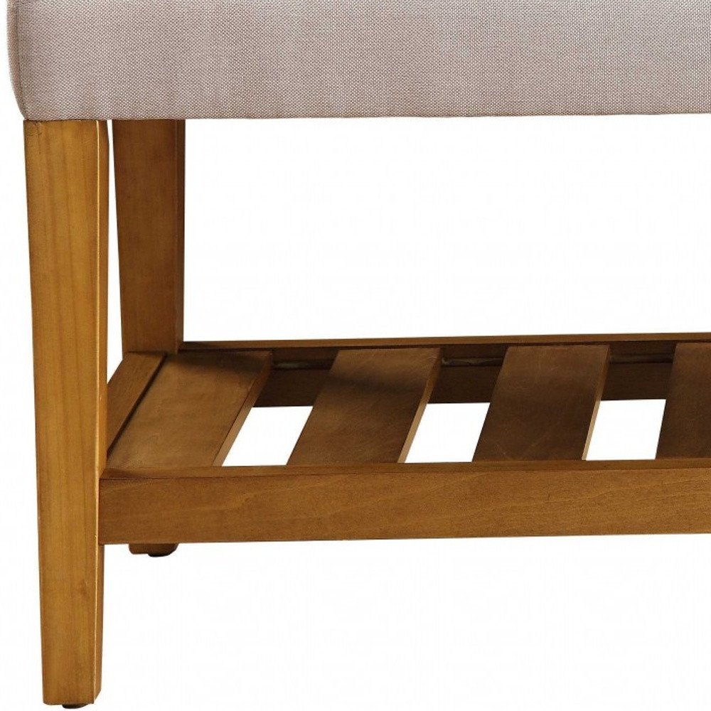 40" Blue and Brown Tufted Fabric Upholstered Storage Bench with Shelves