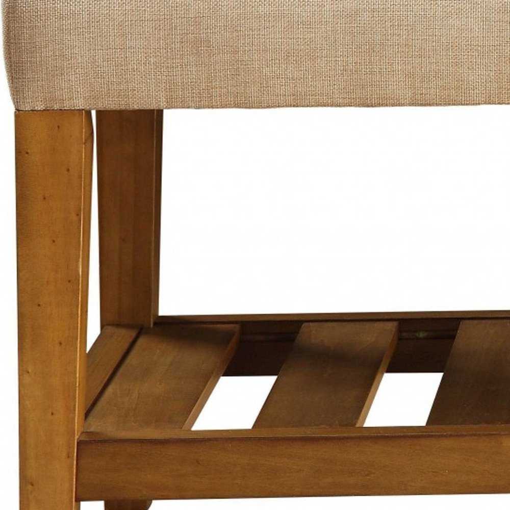 40" Blue and Brown Tufted Fabric Upholstered Storage Bench with Shelves