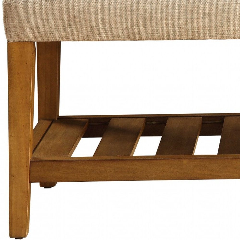 40" Blue and Brown Tufted Fabric Upholstered Storage Bench with Shelves