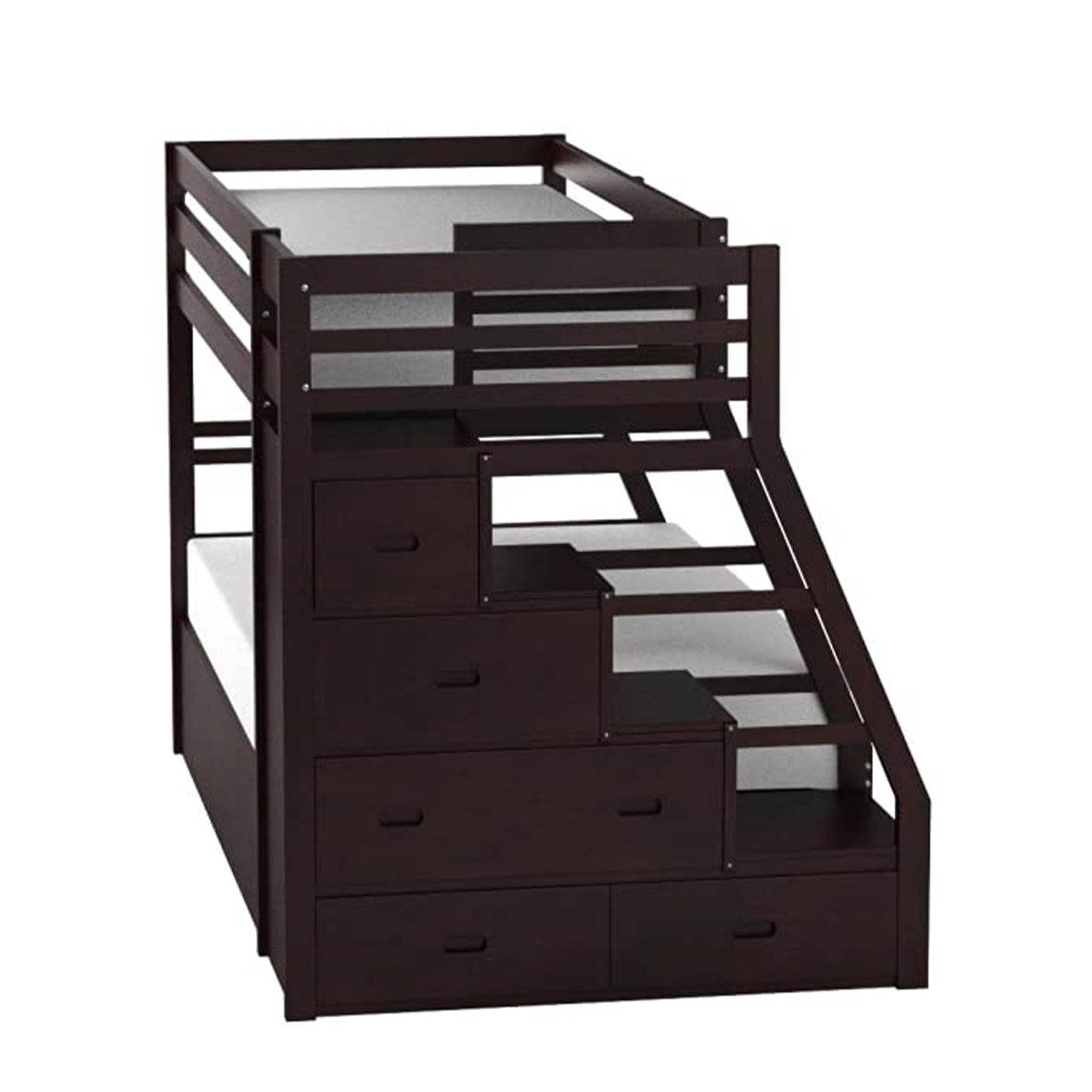 98" X 56" X 65" Espresso Pine Wood Bunk Bed (Twin/Full) With Trundle