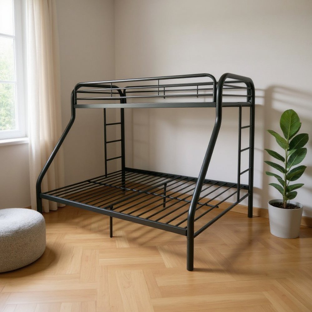 White Twin Over Full Contemporary Metal Bunk Bed